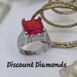 Royal Red Ruby & White Topaz Cocktail Ring on 925 Sterling Silver